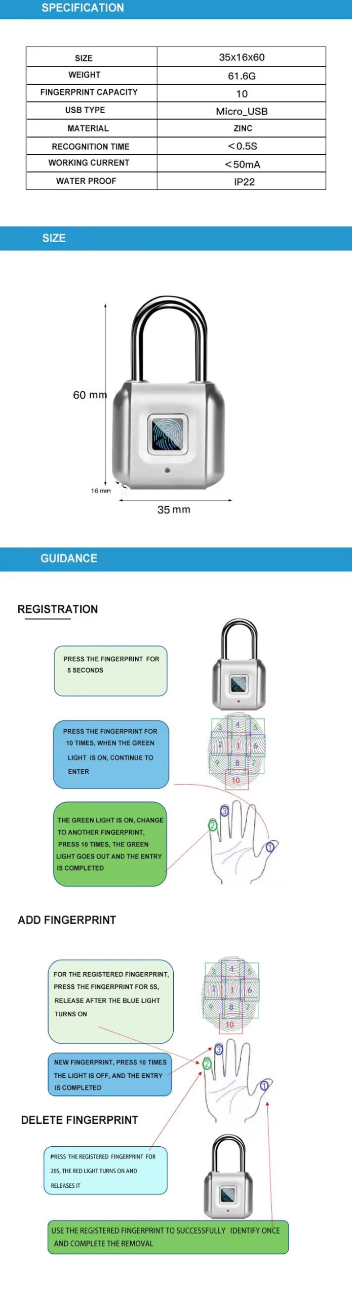 JINGWEI LOCK Smart Padlock 203 Details 1